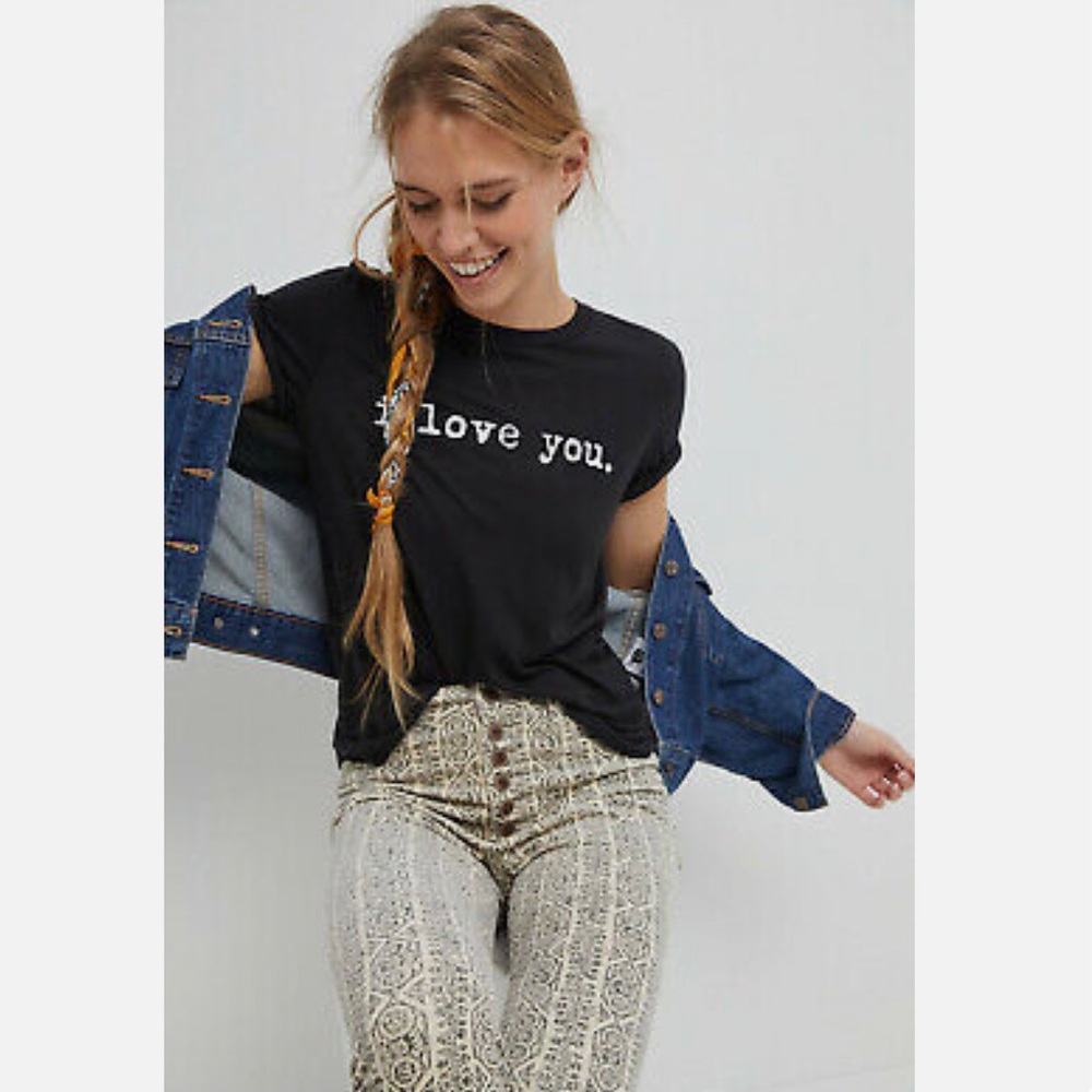 NWT Anthropologie Sol Angeles I Love You Graphic Tee T-Shirt S Black White